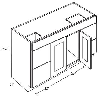 2 Door 4 Drawer Vanity Sink Base Cabinet